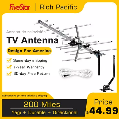 Yagi Antenna Dual Band Uhf Vhf Outdoor Directional Digital Hdtv 4k Uhd W/ J Pole • $44.99