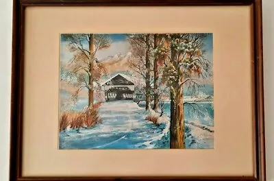 Vintage Foil Engraving Picture Covered Bridge Winter 1970's Unknown Artist USA  • $21.99