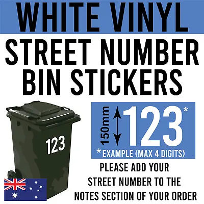 Wheelie Bin Stickers - White High Quality Vinyl - Street Number Stickers • $1.90