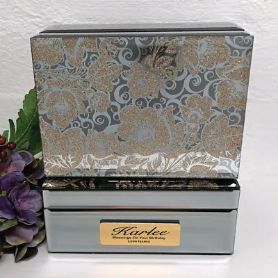 $65 • Buy Birthday Jewellery Box Mirrored Golden Glitz - Made To Order Custom Gift