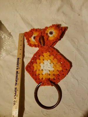 Vintage Owl Kitchen Towel Holder Handmade Crochet 16  Total Lengths • $12.50