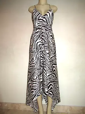 Rubber Ducky Productions Zebra Animal Print Handkerchief Maxi Dress Size M Y2K • $34.99
