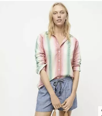 J. Crew NWT $98 Classic-Fit Boy Shirt Rainbow Stripe  Womens 10 Linen Blend BC • $22.49