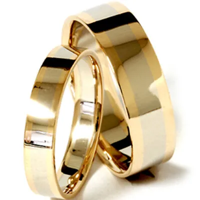 £798.37 • Buy Gold Two Tone Matching His Hers Wedding Band Ring Set