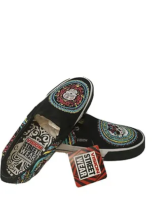 Vision Street Wear Slip On Day Of The Dead Black Sugar Skull Shoes Womens' 5.5 • $42.50