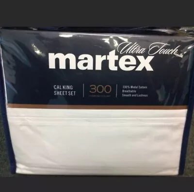 Martex 300 Thread Count 100% Cotton Modal Sateen California King Sheet Set White • $59.95
