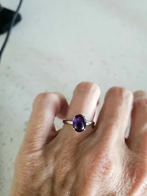 Vintage 10K White Gold Amethyst Engagement Ring Solitaire Size 7.5 • $199
