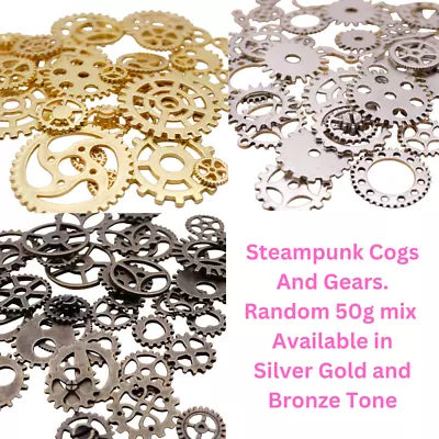 50 Grams Metal Cogs And Gears Charms Mix Choice Bronze Silver Gold Steampunk • £3.60
