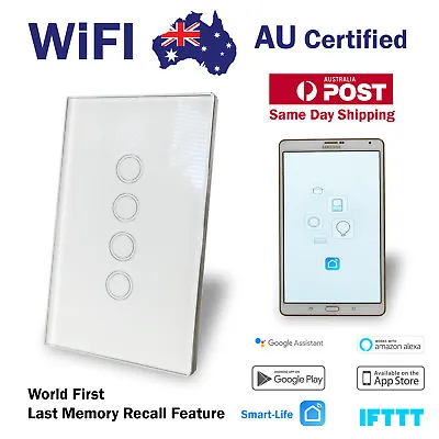 $46.90 • Buy Smart WIFI Wall Light Switch Touch Home Automation 4 Gang Google, Alexa, Voice
