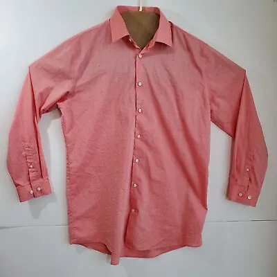J Ferrar Button Up Shirt Mens Large 16-16.5 32-33 Slim Coral Pink Stretch • $4.99