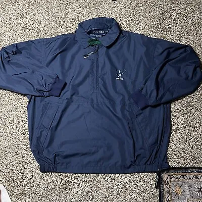 VTG NAUTICA Golf Windbreaker Jacket Full Zip Mens Medium Blue 26x26x23sleeve • $34