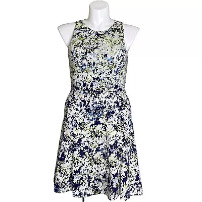 Maggy London Navy Yellow Floral Sleeveless Dress Women's Size 14 • $24.99