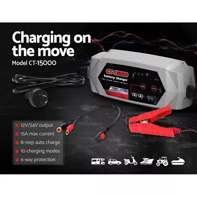 Battery Charger 15A 12V 24V Automatic SLA AGM Car Truck Boat Motorcycle • $138.95