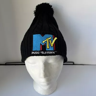 MTV Embroidered Ski Pom Hat Black • $10.79