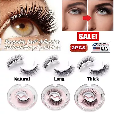 2× Reusable Self Adhesive Eyelashes Natural 3D Mink Glue-Free False Eyelashes US • $7.39