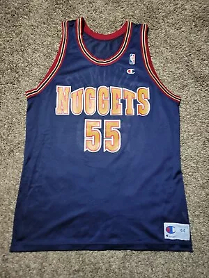 Vintage Champion Denver Nuggets DIKEMBE Mutombo #55 Jersey Mens 44 L Navy Blue • $70