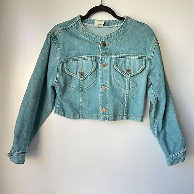 Vintage Rare Aqua Blue Color Denim Jean Jacket Bongo Cropped Women’s Medium • $30.30