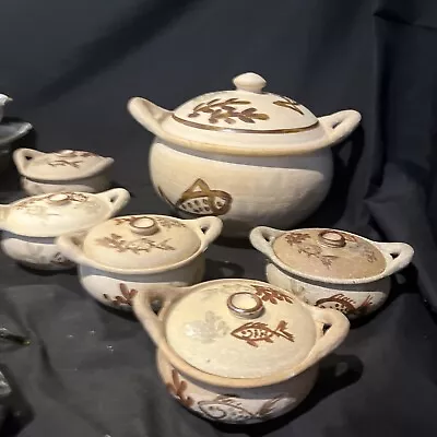 Mexican Pottery I Glazed Handled Soup Tureen With 5 Smaller Bowls • $55