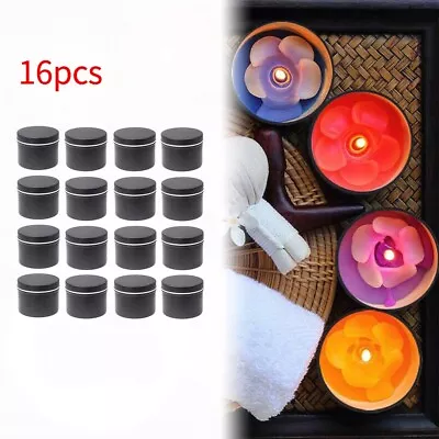 For Wax Soy Making Container Jars Gifts 16Pcs Round Candle Tins Black Metal Tins • £12.99