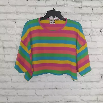 Vintage Jacque & KoKo Womens Plus 26/28 Multicolor Striped Short Sleeve Crop Top • $13.92