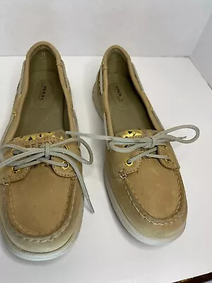 Sperry Top-Sider Angelfish Women?s Leather Boat Shoes US 7M Tan Leopard Sequin • $15