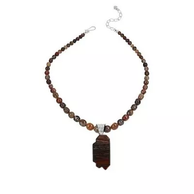 HSN Jay King Sterling Devil's Gate Petrified Wood Pendant With Beaded Necklace • $199.99