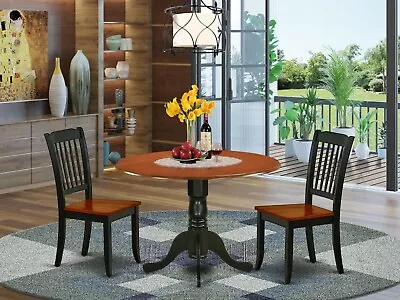 3pc Dublin Dinette Set Round Pedestal Kitchen Table + 2 Chairs In Cherry Black • $390