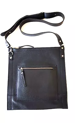 M0851 Women's Flat Pebbled Leather Large Crossbody Bag Black Made In Canada • $44.97