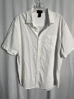 Mens Magaschoni Linen BLEND Short Sleeve Button Front Shirt Size LG  White • $13.50