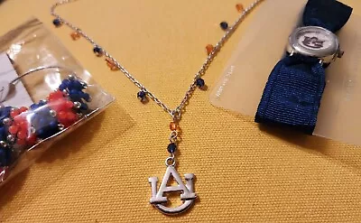 Auburn University Tigers Hoop Earrings Necklace And Watch Super Fan Jewelry Set • $35.99