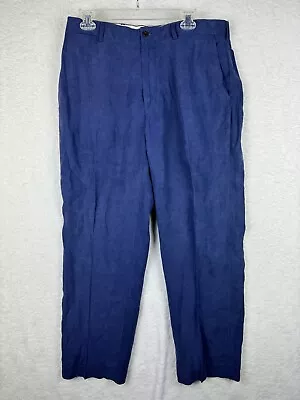 Vintage Polo Ralph Lauren Linen Silk Navy Blue Mens Pants Flat Front Chino 34x28 • $38