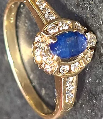 0.50ct Natural Ceylon Sapphire .35ct Diamond Engagement Ring 9ct Gold 375 Size L • £330