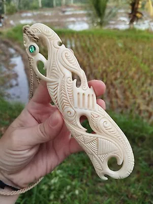 Maori Super Huge Pendant Manaia Hand Carved Bone Abalone New Zealand  • $120