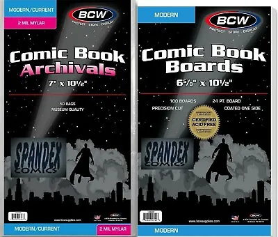 100 BCW Current Modern 2-Mil Mylar Archival's Comic Bags +100 BCW Modern Boards • $58.99