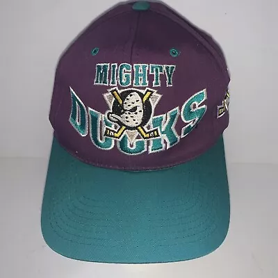 VINTAGE Anaheim Mighty Ducks Hat G Cap Snapback OSFA Purple Spell Out 90s • $26.36