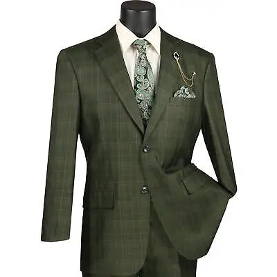 BIG & TALL Men's Olive Green Glen Plaid 3 Piece 2 Button Classic Fit Suit NWT • $140