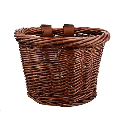 £14.27 • Buy Rattan Bike Basket Wicker Bicycle Handlebar Leather Straps Pet Cat Carrier Bag