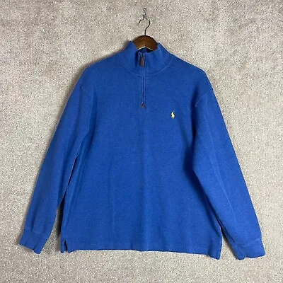 Polo Ralph Lauren Sweater Mens XL Cobalt Blue Long Sleeve 1/4 Zip Mock Neck Knit • $22.49