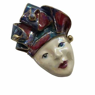 Mardi Gras NEW ORLEANS Vintage Porcelain Brooch Pin Face Artisan Art To Wear • £18.91
