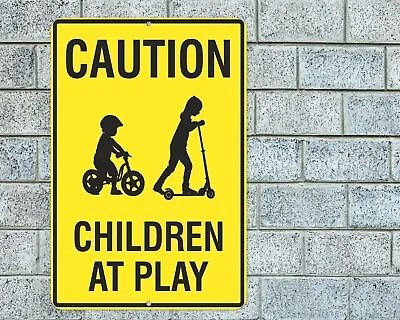 Caution Children At Play Sign Aluminum Metal 8 X12  Speeding Warning Kids • $12.95