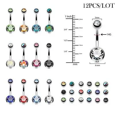 12PCS CZ Belly Button Ring Set Surgical Steel Navel Bar Piercing Jewelry 14G • $9.39