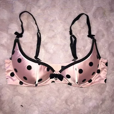 Vintage Honey Birdette Pink Coco Polka Dot Demi Cup Bra Size 12b/34b/34b/75b • $149