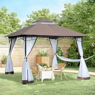 10' X 10' Metal Outdoor Gazebo Canopy W/Mesh Netting & Double-Tier Roof • $209.99