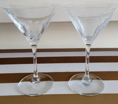 2 Clear Mikasa Cheers Martini Glasses White Stripes Polka Dots 7.25 Inch 8 Ozs • $42