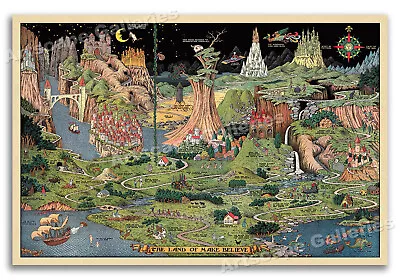  The Land Of Make Believe” 1930 Vintage Style Fairy Tale Map Poster - 16x24 • $13.95