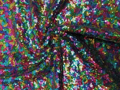£0.99 • Buy 3mm Sequin Fabric Material Sparking Sequins 1 Way Stretch 51  Wide - Rainbow