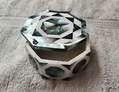 Octagon Marble Jewelry Box Shiny Gemstone Overlay Work Candy Box For Restaurant • $207