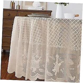  90 Inch Round Tablecloth. Vintage Lace Round TableCloth: 90  Golden Linen • $38.48