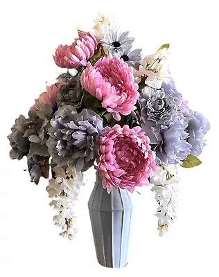 Tall Floral Arrangement Pink & Gray 22” Mum Peony Rununculas Modern Centerpiece • £188.39