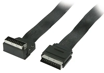 Flat 2m Scart Cable / Lead To Scart Hooked 270 Degree Right Angled TV DVD Plasma • £10.75